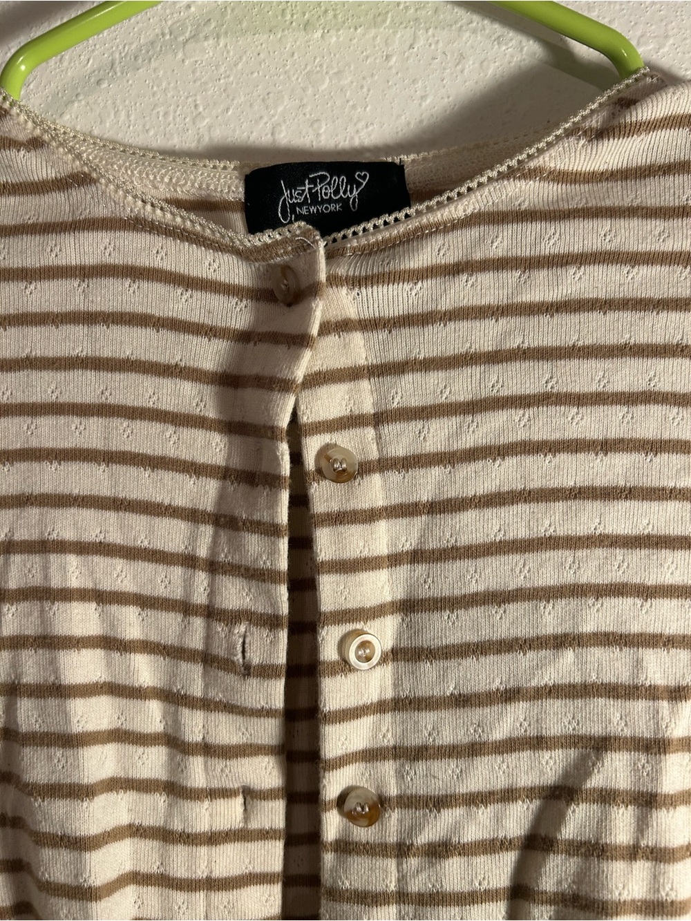 Just Polly Cream and Tan Striped Button-Up Sweater